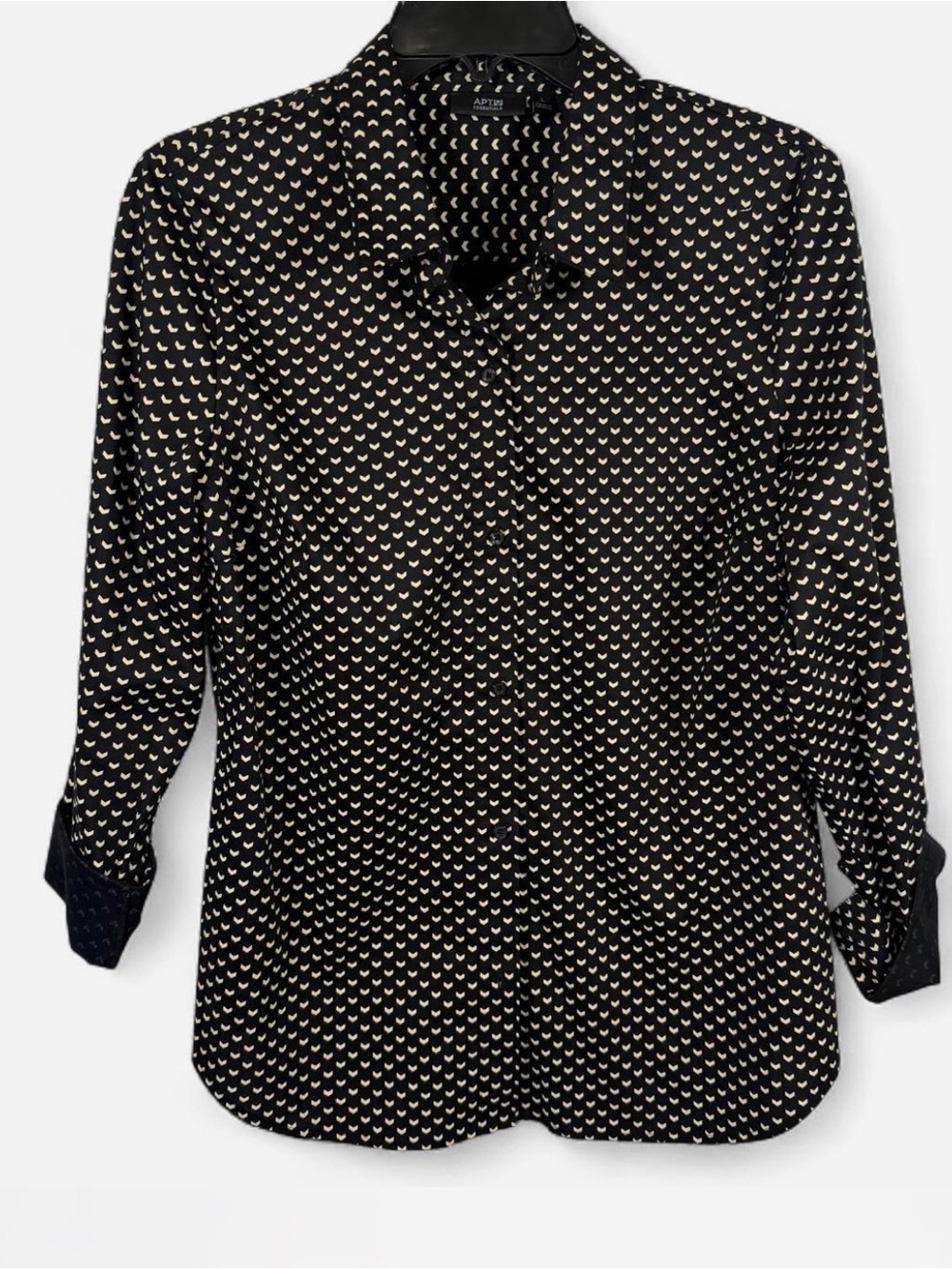 NWT APT 9 Black Printed Button-Up Blouse size L 2189e